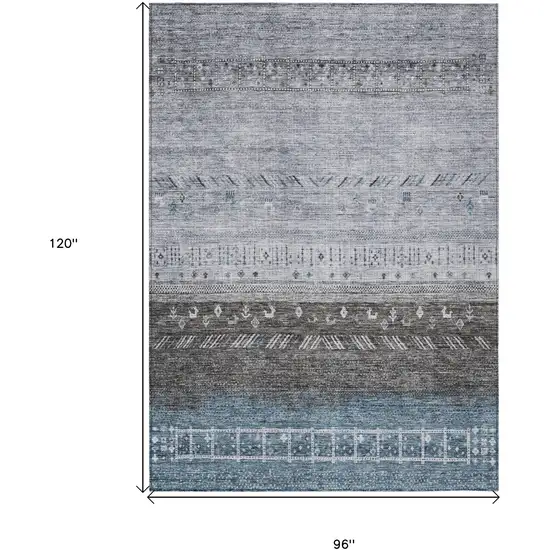 Blue Gray And Charcoal Southwestern Washable Indoor Outdoor Area Rug Photo 7