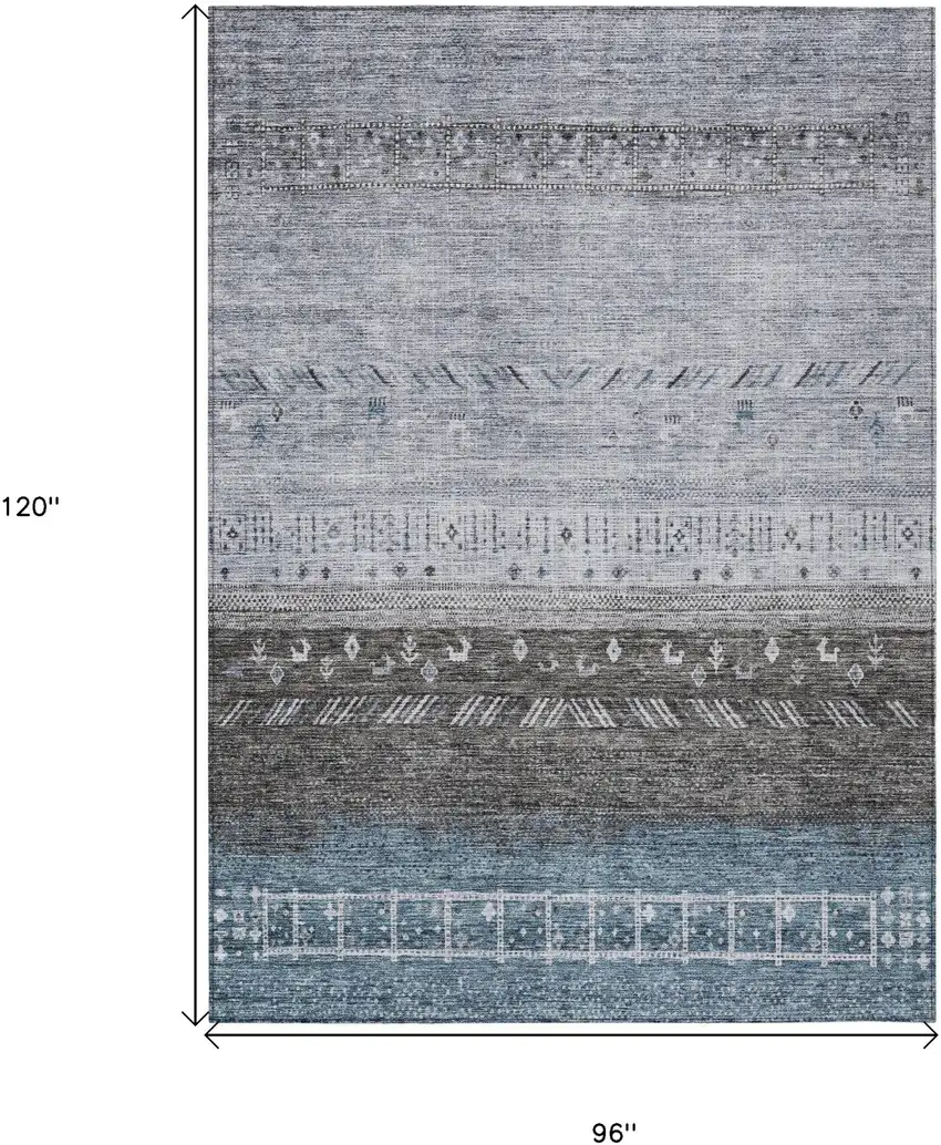 Blue Gray And Charcoal Southwestern Washable Indoor Outdoor Area Rug Photo 7