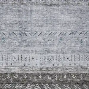 Photo of Blue Gray And Charcoal Southwestern Washable Indoor Outdoor Area Rug