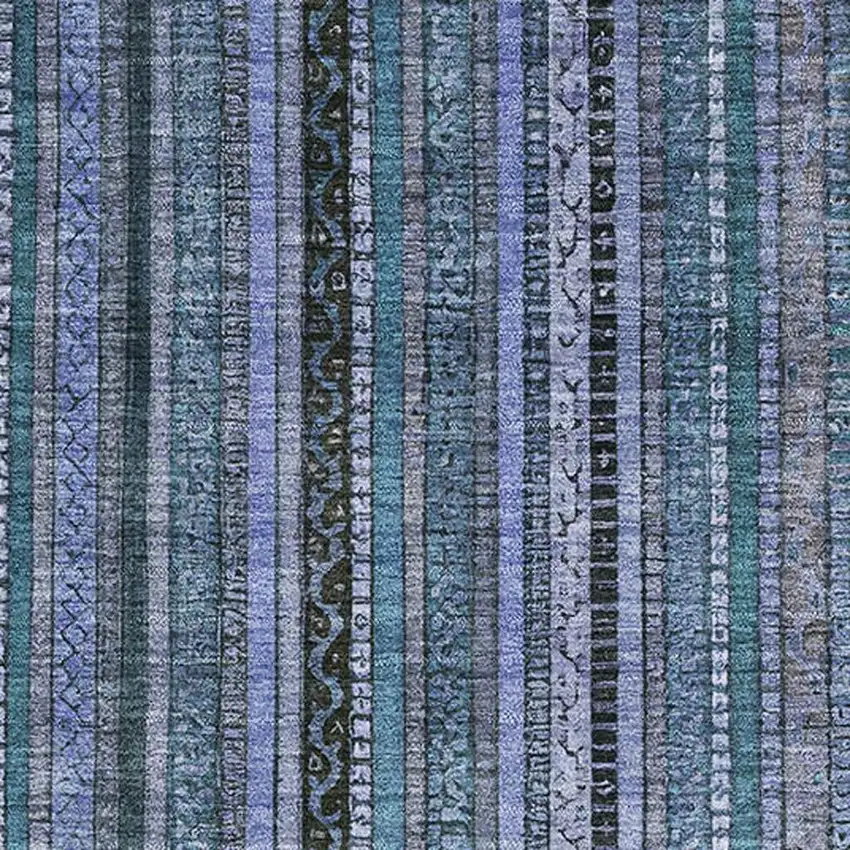 Blue Gray And Charcoal Striped Washable Area Rug With UV Protection Photo 2