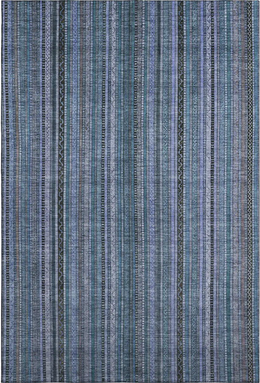 Blue Gray And Charcoal Striped Washable Area Rug With UV Protection Photo 1