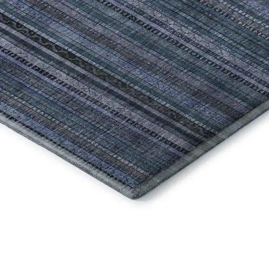 Blue Gray And Charcoal Striped Washable Area Rug With UV Protection Photo 6