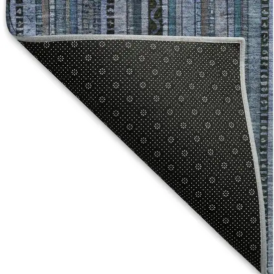 Blue Gray And Charcoal Striped Washable Area Rug With UV Protection Photo 5