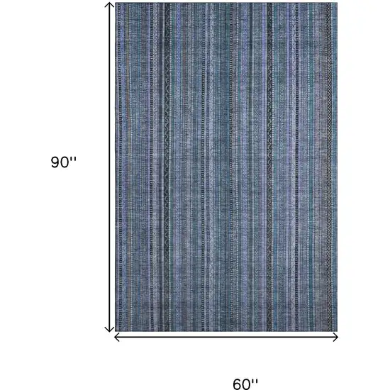 Blue Gray And Charcoal Striped Washable Area Rug With UV Protection Photo 9