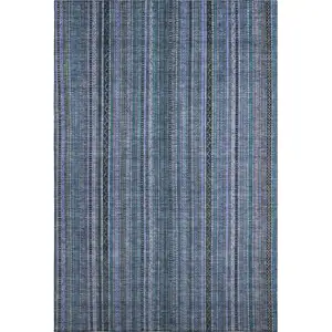Photo of Blue Gray And Charcoal Striped Washable Area Rug With UV Protection