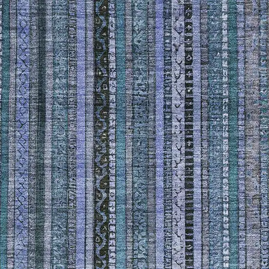 Blue Gray And Charcoal Striped Washable Area Rug With UV Protection Photo 2