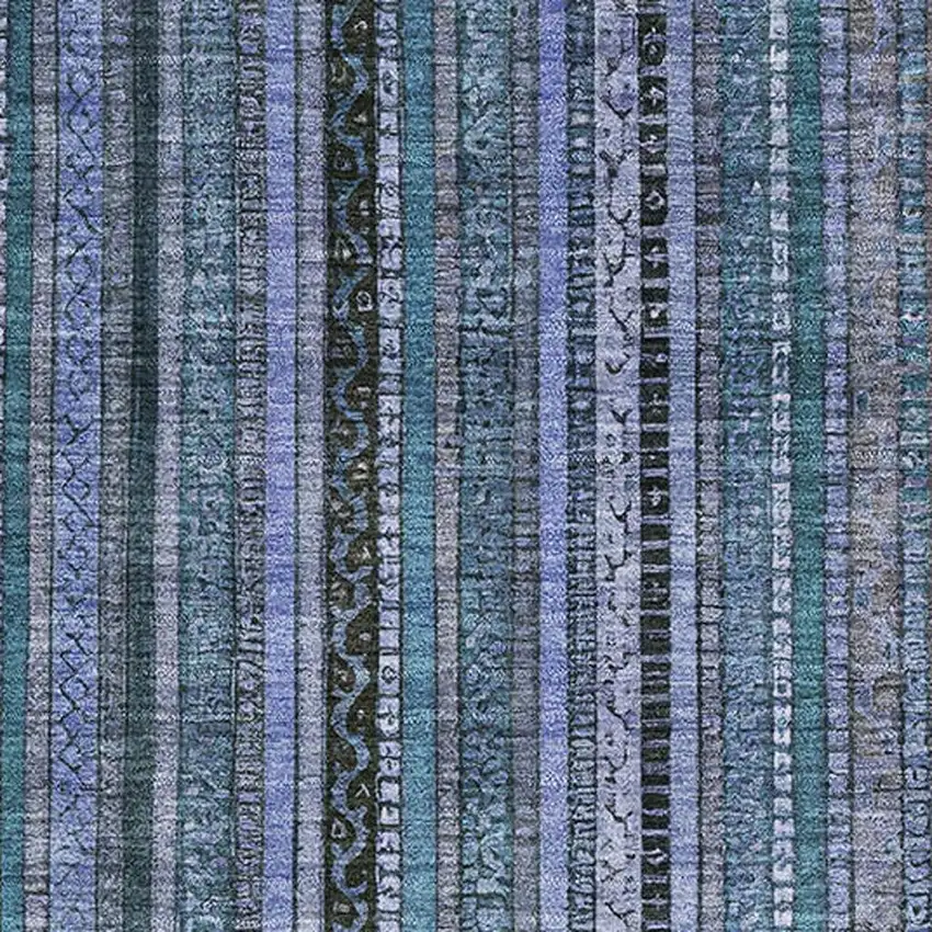 Blue Gray And Charcoal Striped Washable Area Rug With UV Protection Photo 2