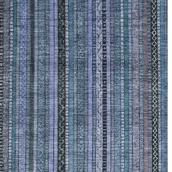 Blue Gray And Charcoal Striped Washable Area Rug With UV Protection Photo 4