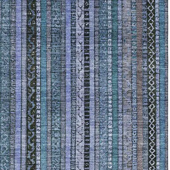 Blue Gray And Charcoal Striped Washable Area Rug With UV Protection Photo 2