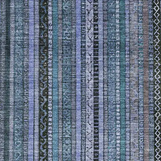 Blue Gray And Charcoal Striped Washable Area Rug With UV Protection Photo 2