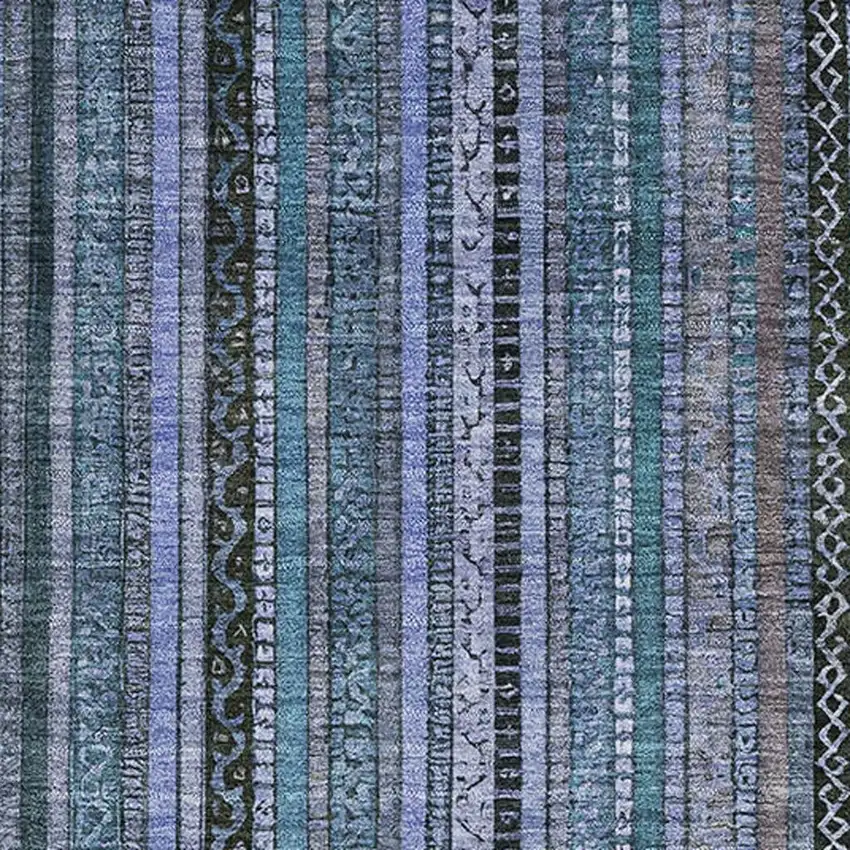 Blue Gray And Charcoal Striped Washable Area Rug With UV Protection Photo 2