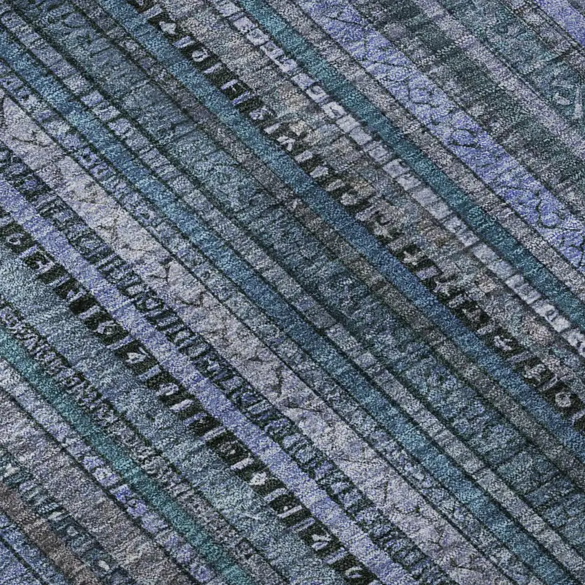 Blue Gray And Charcoal Striped Washable Area Rug With UV Protection Photo 9