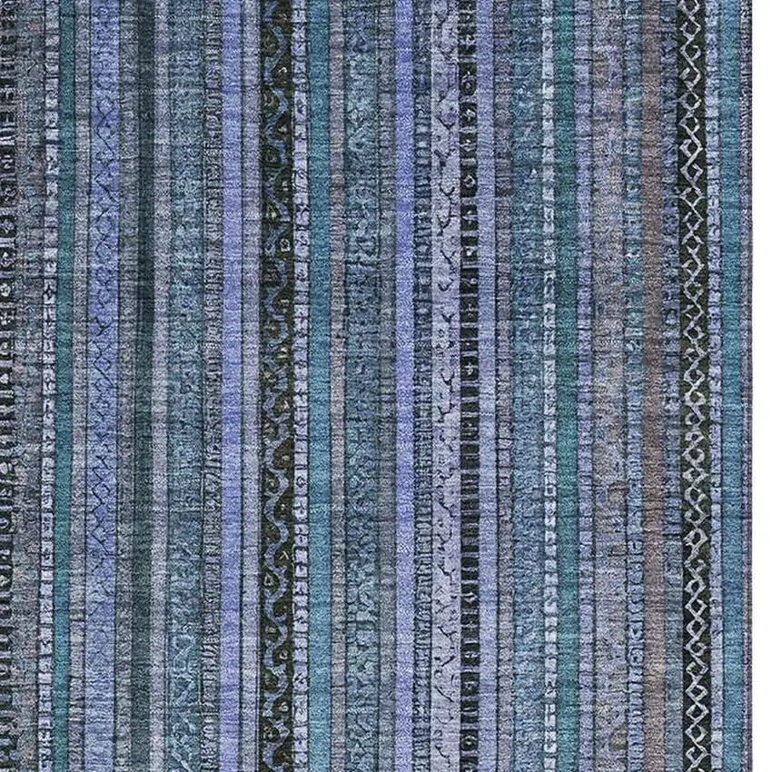Blue Gray And Charcoal Striped Washable Area Rug With UV Protection Photo 3