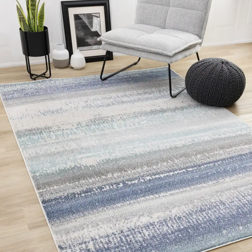 Blue Gray And Cream Abstract Area Rug Photo 4