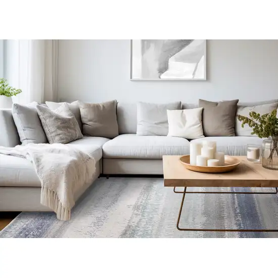 Blue Gray And Cream Abstract Area Rug Photo 5