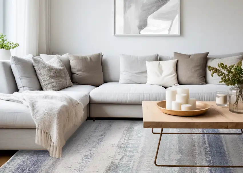 Blue Gray And Cream Abstract Area Rug Photo 5