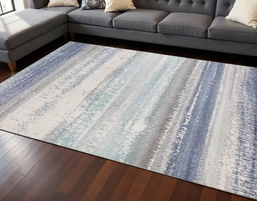 Blue Gray And Cream Abstract Area Rug Photo 1