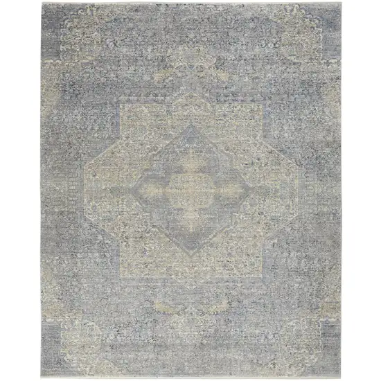Blue Gray And Cream Floral Area Rug With Fringe Photo 9