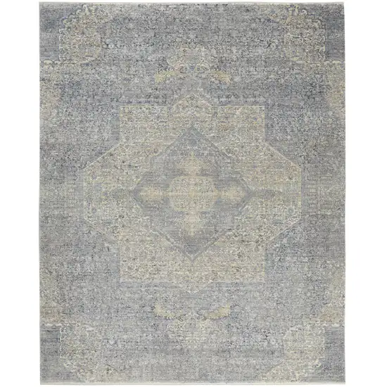 Blue Gray And Cream Floral Area Rug With Fringe Photo 8