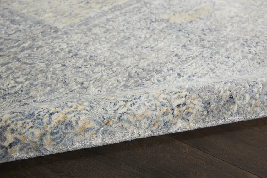 Blue Gray And Cream Floral Area Rug With Fringe Photo 7