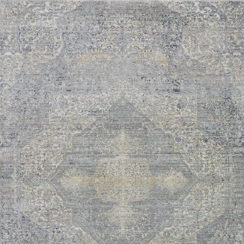 Blue Gray And Cream Floral Non Skid Area Rug With Fringe Photo 9