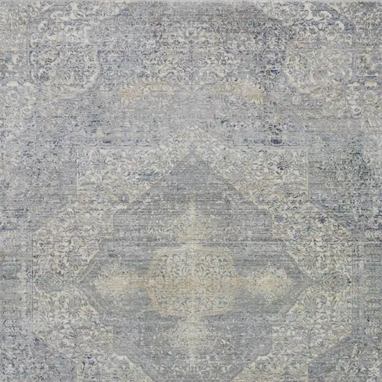 Blue Gray And Cream Floral Non Skid Area Rug With Fringe Photo 9