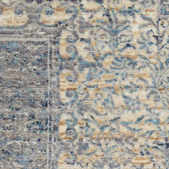 Blue Gray And Cream Floral Non Skid Area Rug With Fringe Photo 4
