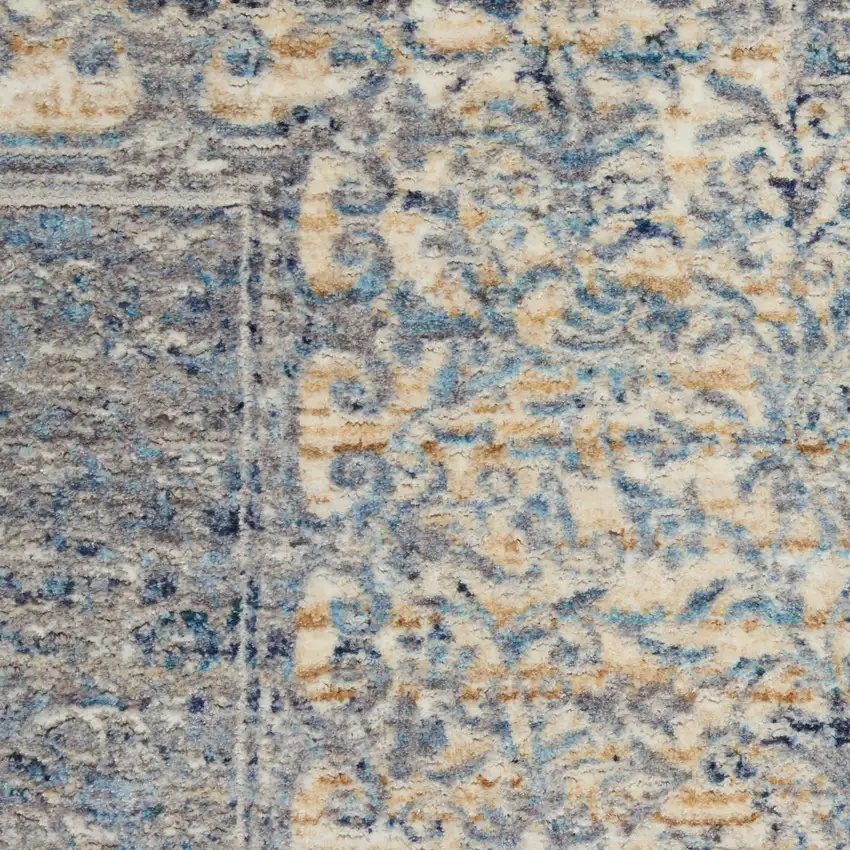 Blue Gray And Cream Floral Non Skid Area Rug With Fringe Photo 4