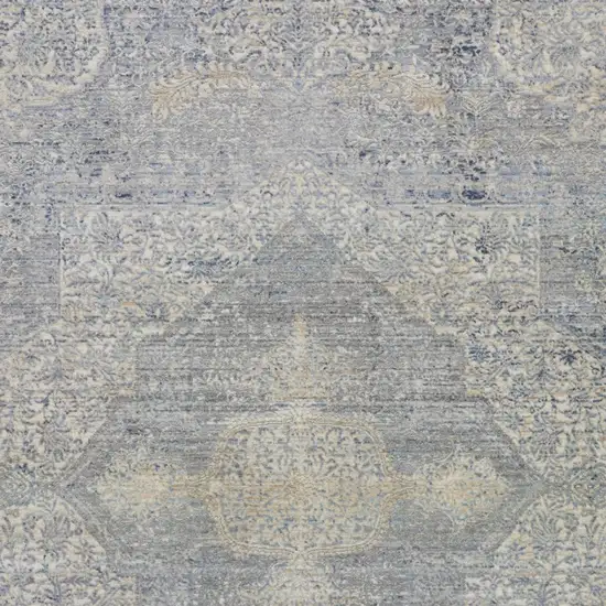 Blue Gray And Cream Floral Non Skid Area Rug With Fringe Photo 8