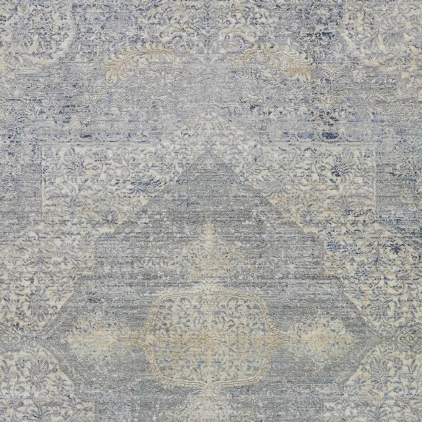 Blue Gray And Cream Floral Non Skid Area Rug With Fringe Photo 8