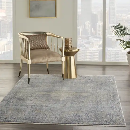 Blue Gray And Cream Floral Non Skid Area Rug With Fringe Photo 7