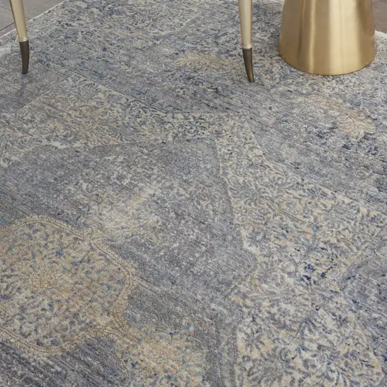 Blue Gray And Cream Floral Non Skid Area Rug With Fringe Photo 6