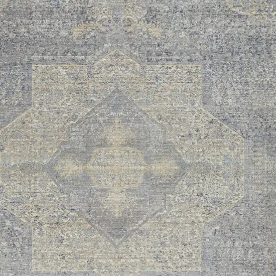 Blue Gray And Cream Floral Non Skid Area Rug With Fringe Photo 8