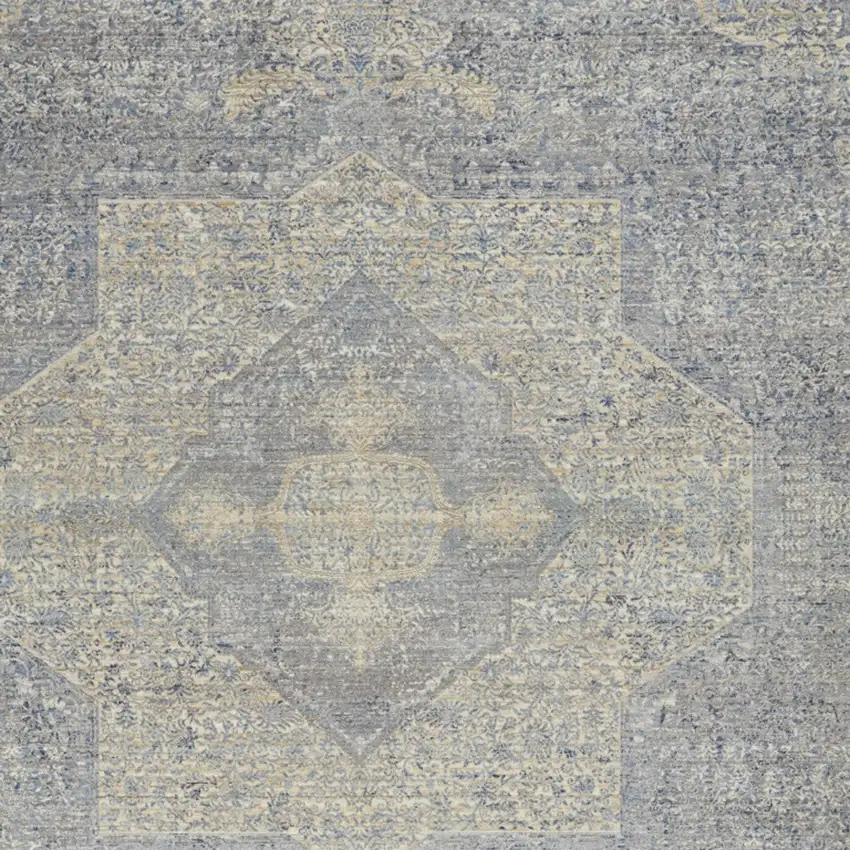 Blue Gray And Cream Floral Non Skid Area Rug With Fringe Photo 8