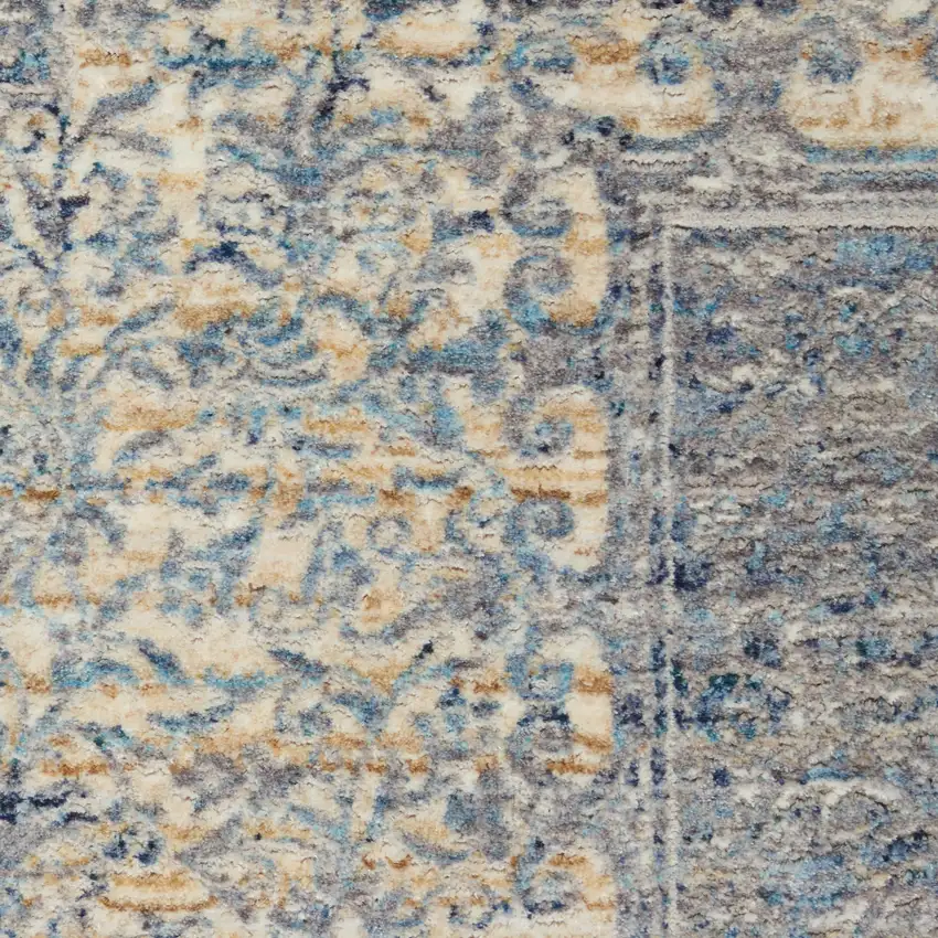 Blue Gray And Cream Floral Non Skid Area Rug With Fringe Photo 2
