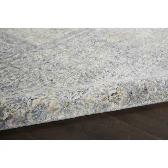 Blue Gray And Cream Floral Non Skid Area Rug With Fringe Photo 7