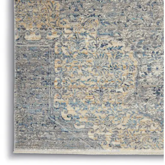 Blue Gray And Cream Floral Non Skid Area Rug With Fringe Photo 8