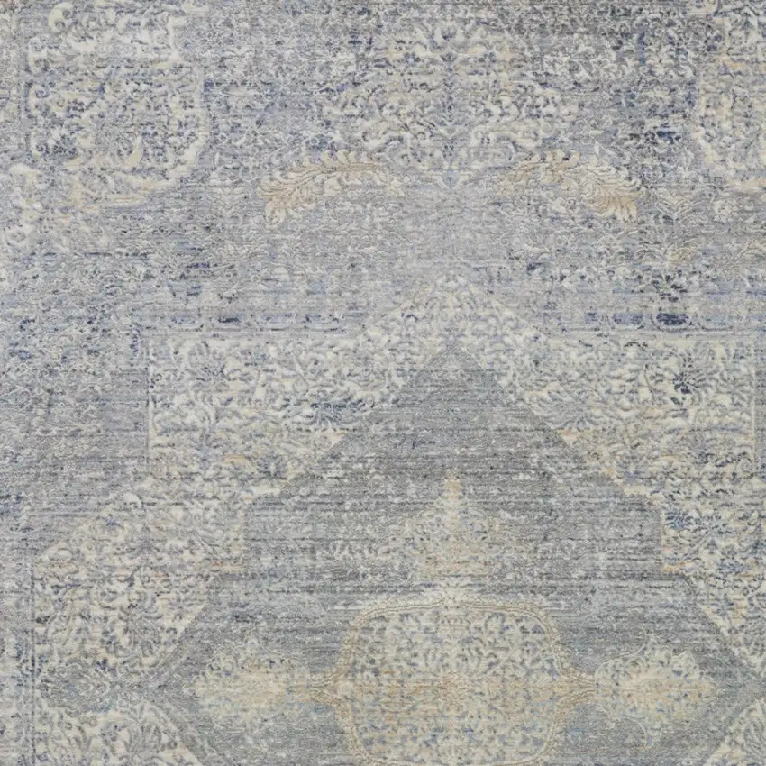 Blue Gray And Cream Floral Non Skid Area Rug With Fringe Photo 8