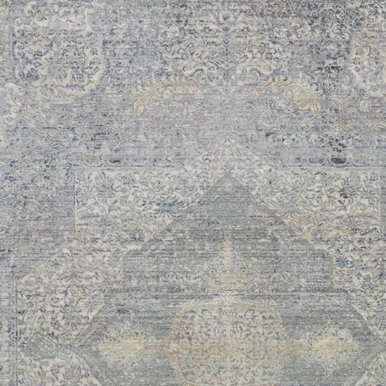 Blue Gray And Cream Floral Non Skid Area Rug With Fringe Photo 8