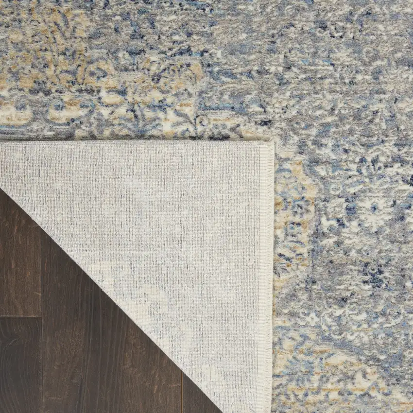 Blue Gray And Cream Floral Non Skid Area Rug With Fringe Photo 9