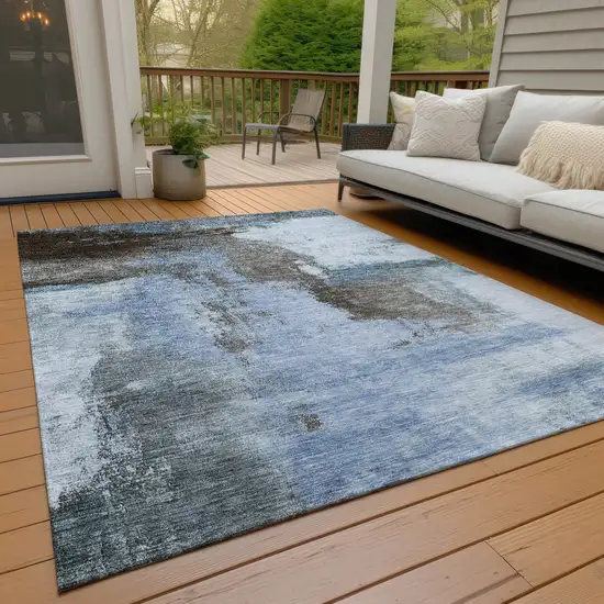 Blue Gray And Dark Brown Abstract Washable Indoor Outdoor Area Rug Photo 9