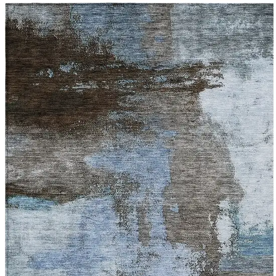 Blue Gray And Dark Brown Abstract Washable Indoor Outdoor Area Rug Photo 5