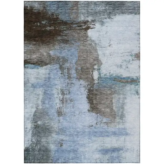 Blue Gray And Dark Brown Abstract Washable Indoor Outdoor Area Rug Photo 2