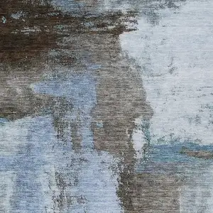 Photo of Blue Gray And Dark Brown Abstract Washable Indoor Outdoor Area Rug