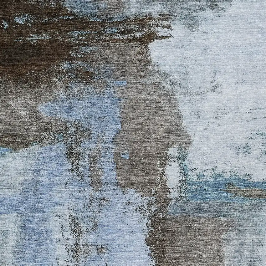 Blue Gray And Dark Brown Abstract Washable Indoor Outdoor Area Rug Photo 5