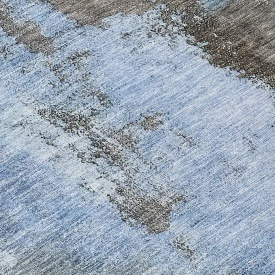 Blue Gray And Dark Brown Abstract Washable Indoor Outdoor Area Rug Photo 8