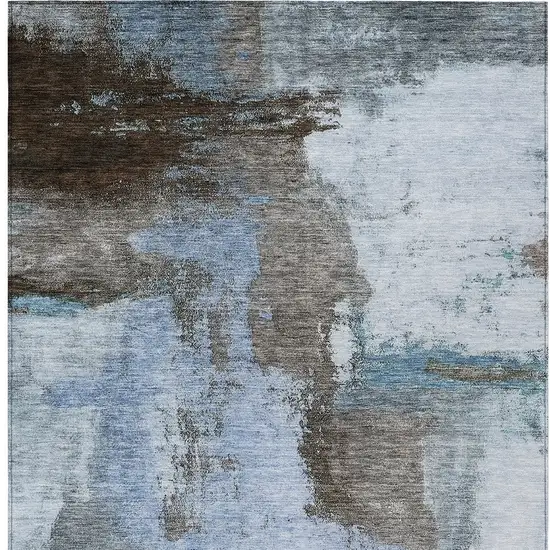 Blue Gray And Dark Brown Abstract Washable Indoor Outdoor Area Rug Photo 6