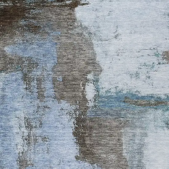 Blue Gray And Dark Brown Abstract Washable Indoor Outdoor Area Rug Photo 5