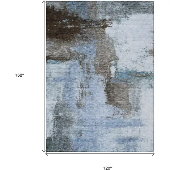 Blue Gray And Dark Brown Abstract Washable Indoor Outdoor Area Rug Photo 7