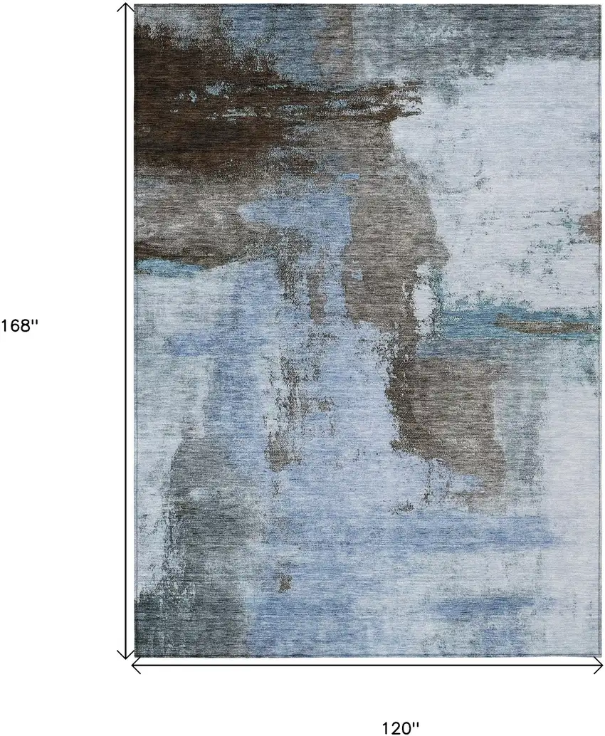 Blue Gray And Dark Brown Abstract Washable Indoor Outdoor Area Rug Photo 7